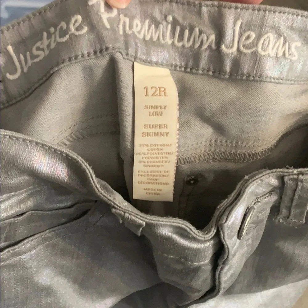 Shiny Silver Justice Skinny Jeans